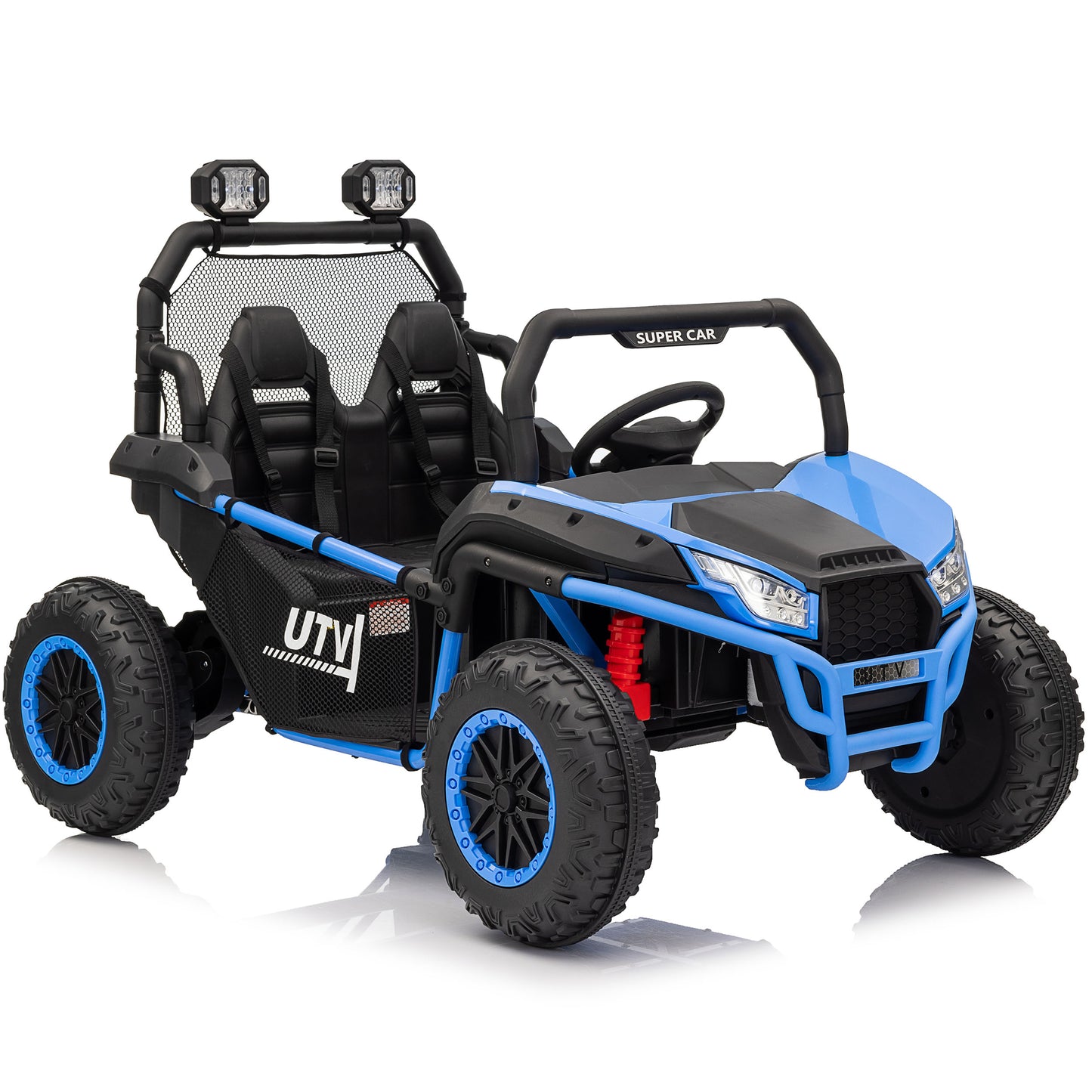 Joyracer 24 Volt Ride on Toys with Remote, Metal Frame Electric Powered off-Road UTV with 2 XL Seater, 4x200W 5MPH Max, 4WD/2WD Switchable, 3 Speeds, Bluetooth, Storage, Pull Bow for Gift