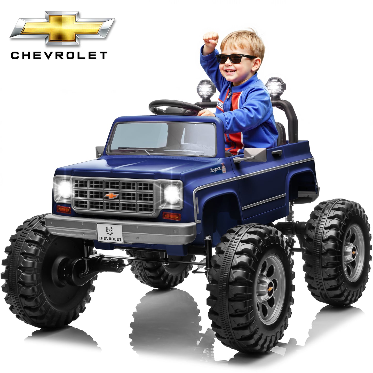Joyracer 24 Volt Ride on Toys, Chevrolet Cheyenne Electric Car for Big Kids, Power Car Wheels with Remote, Bluetooth Music, USB, LED Lights, Black