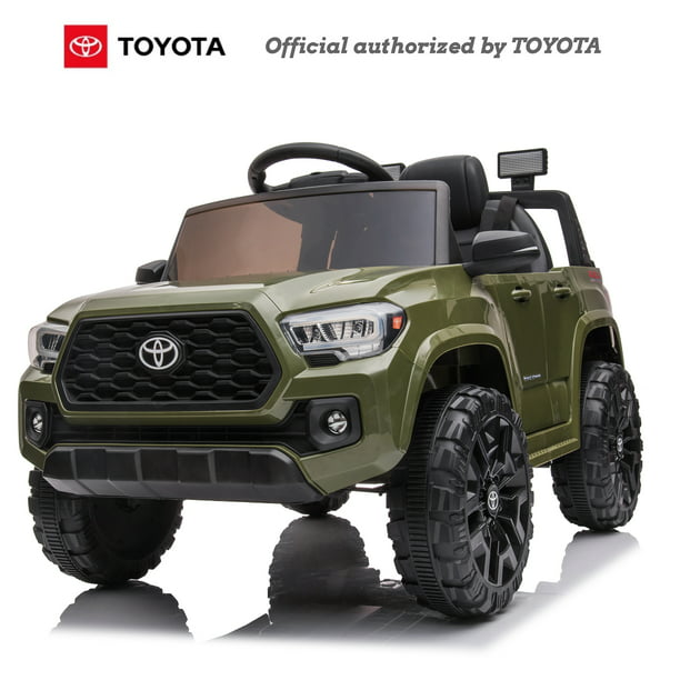Licensed Toyota Tacoma 12 V Powered Kids Ride-On Car Electric Kids Toys with Parent Remote Control,Foot Pedal, Music, Aux, LED Headlights Green