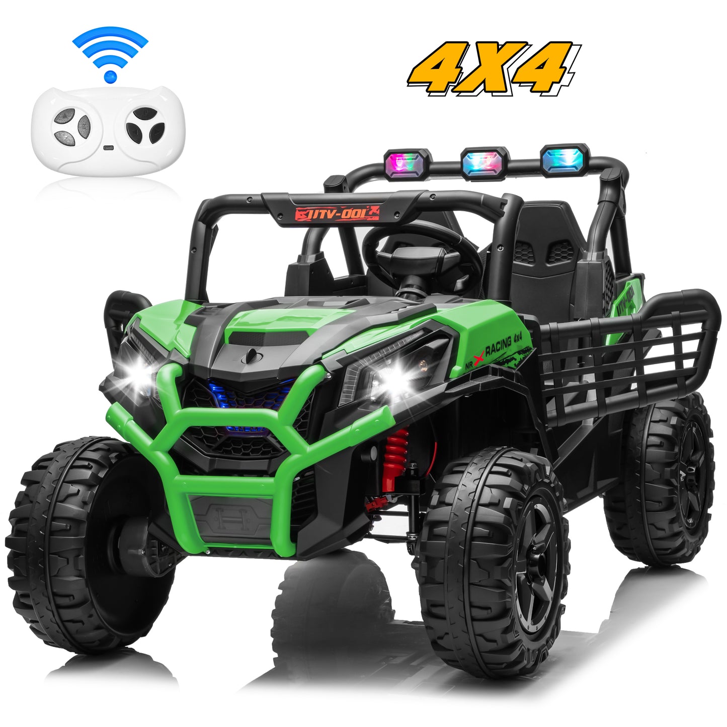 Joyracer 4WD 24V Kids Ride on UTV Car w/ 2 Seater Remote Control, Electric Off-Road UTV w/ 4*200W Motor, 7AH Battery Powered 4-Wheeler Toy, LED Lights, Spring Suspension, 3 Speeds, Bluetooth Music