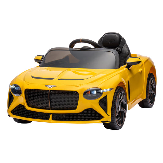 Licensed Bentley 12V Kids Ride on Car with Remote Control, 7Ah Battery Powered Electric Ride on Toy w/ 3 Speeds, Sports Car for Kids Gift, Bluetooth, Music, Story, USB/MP3, LED Light, Yellow