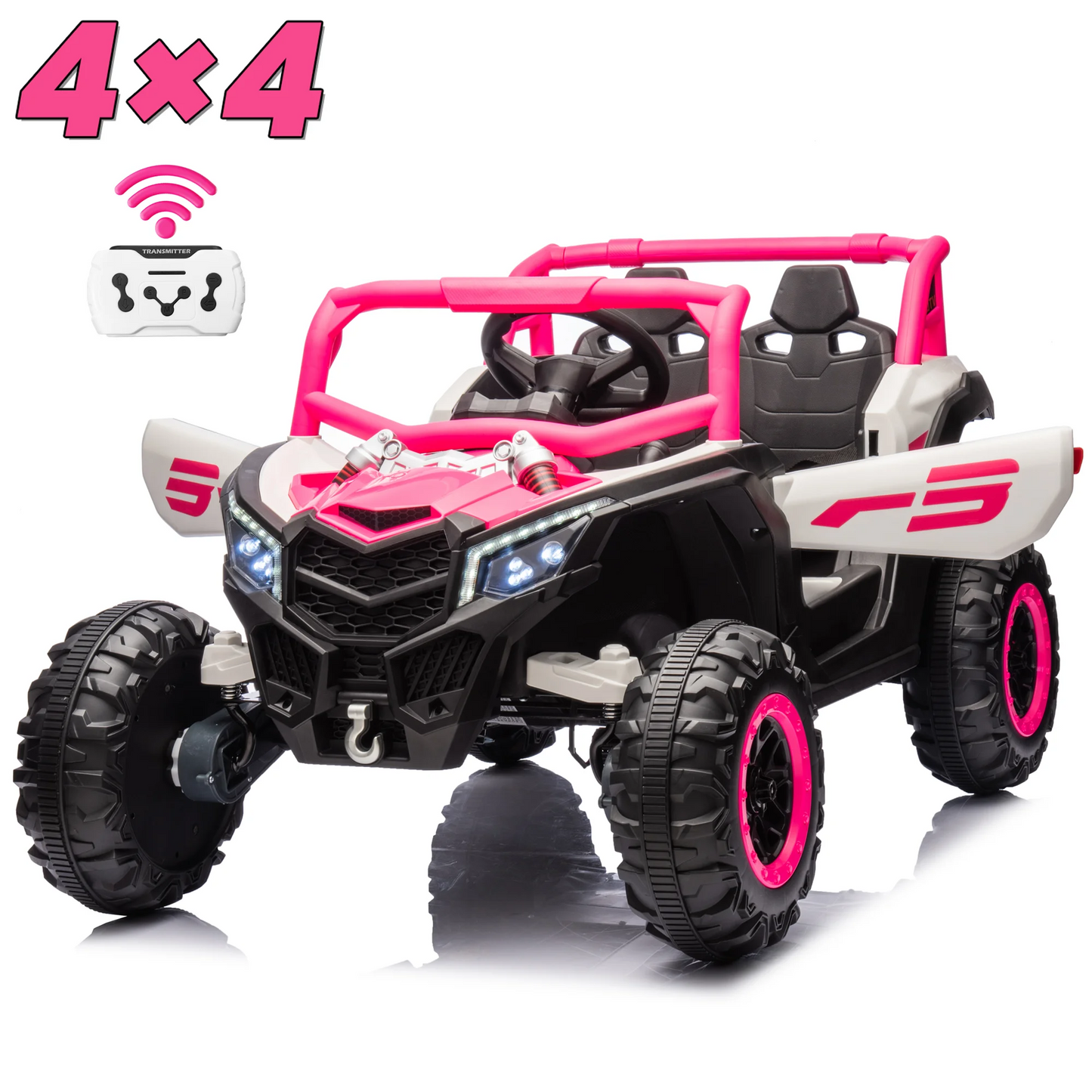 Joyracer 24 Volt Ride on Toys 2 Seater, 4WD Electric Car for Kids, Cool Gift UTV with Remote Control, Bluetooth Music, Spring Suspension, LED Light, Pink
