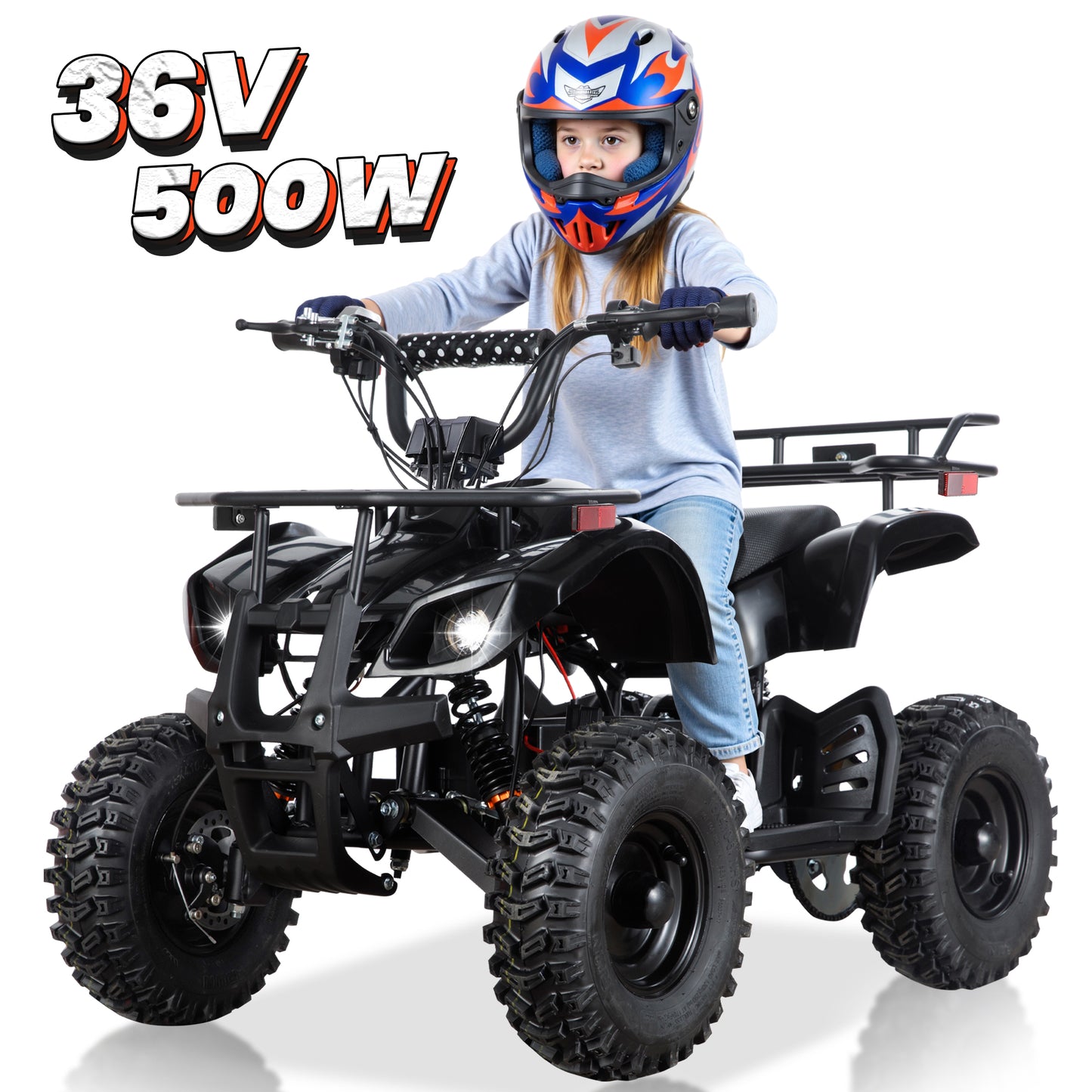 36 Volt Ride on Toys, Electric ATV for Big Kids, 500W Dirt Quad, 4 Wheeler with Kneepads, Suspension, Black
