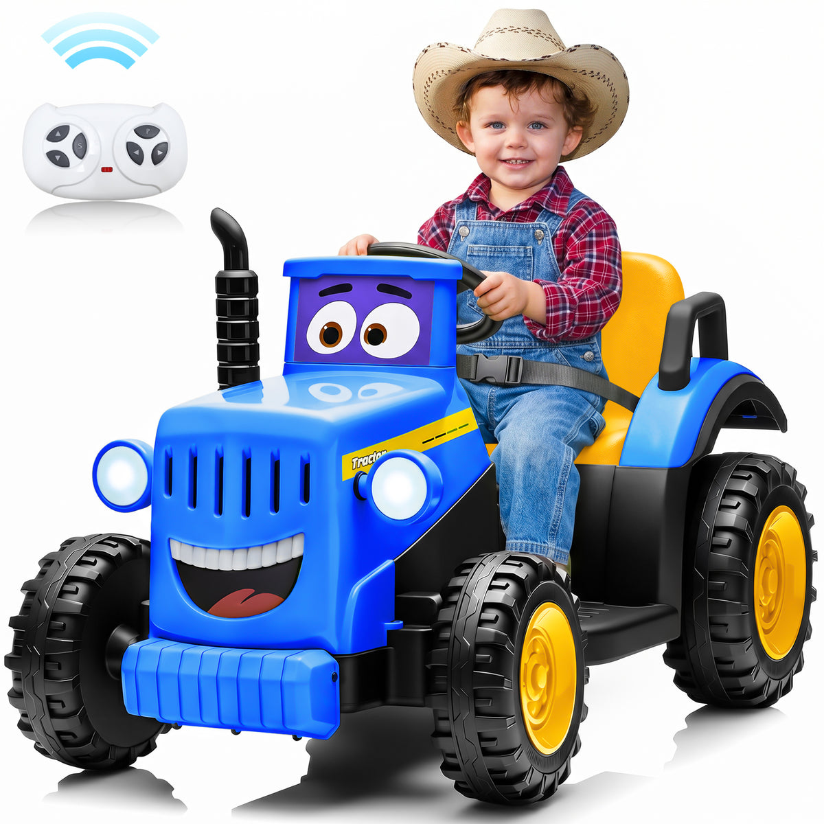 Joyracer 12 Volt Ride on Toys, Cute Ride On Tractor for Toddlers, Power Car Wheels with LED Lights, Music, Horn, Safety Belt, Green