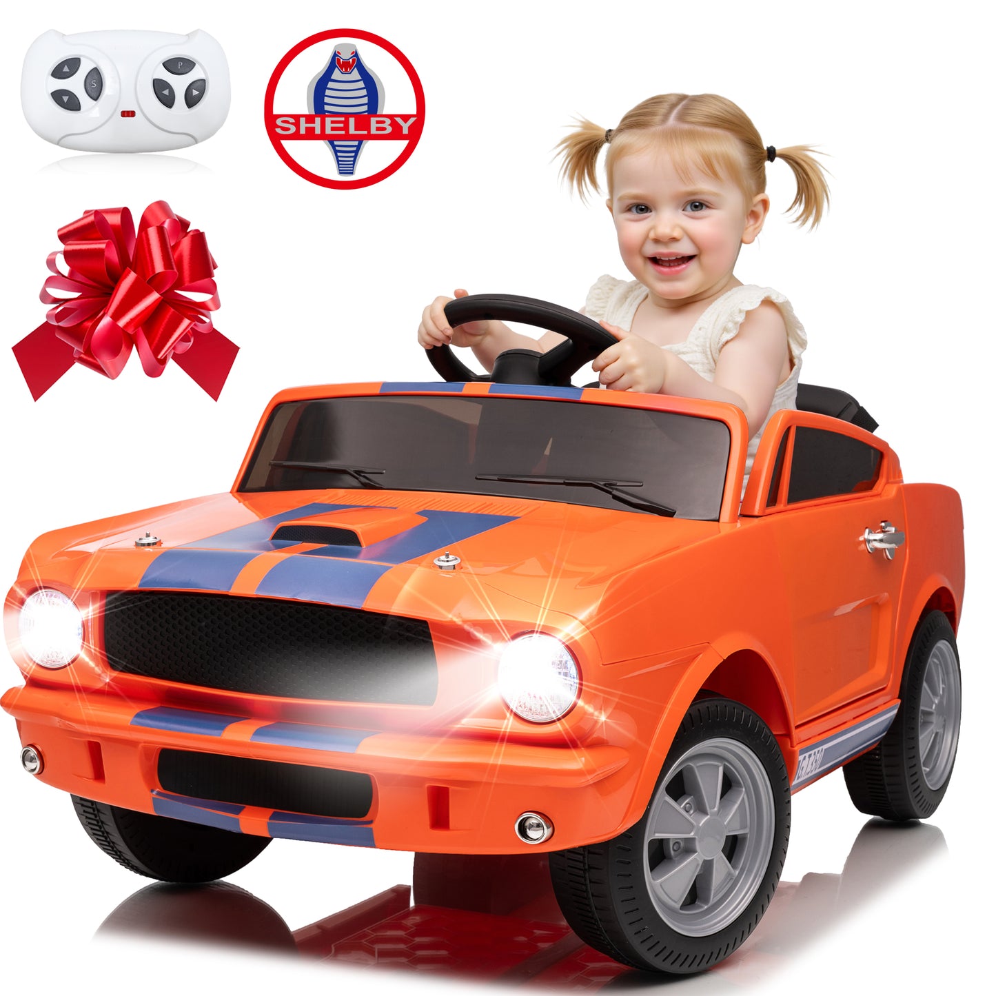 Joyracer 12 Volt Ride on Toys with Remote, Shelby GT350 Electric Cars for Toddlers, Toy Gift w/ USB, Bluetooth/MP3, Horn, 3 Speeds, LED Light