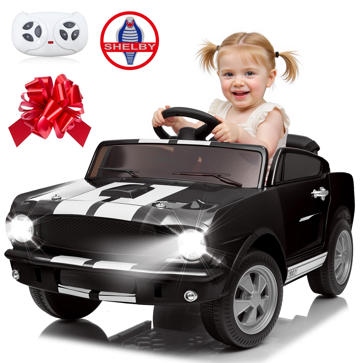 Joyracer 12 Volt Ride on Toys with Remote, Shelby GT350 Electric Cars for Toddlers, Toy Gift w/ USB, Bluetooth/MP3, Horn, 3 Speeds, LED Light