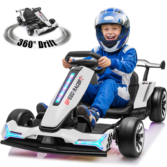 Joyracer 24V Go Kart for Kids 6-12, 2x400W Motors Electric Drift Car with Adjustable Length, 360° Drift Mode, 6.5 MPH High Speed Racing Car, Bluetooth Music,2601