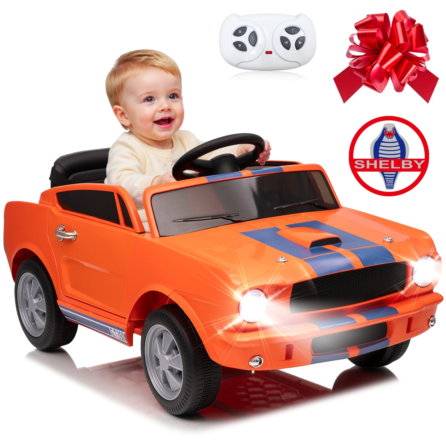 Joyracer 12 Volt Ride on Toys for Toddlers, Shelby GT350 Battery Powered Cars Gift w/ Remote Control, High/Low Speed, USB, Bluetooth/MP3, Horn, LED Light, Black