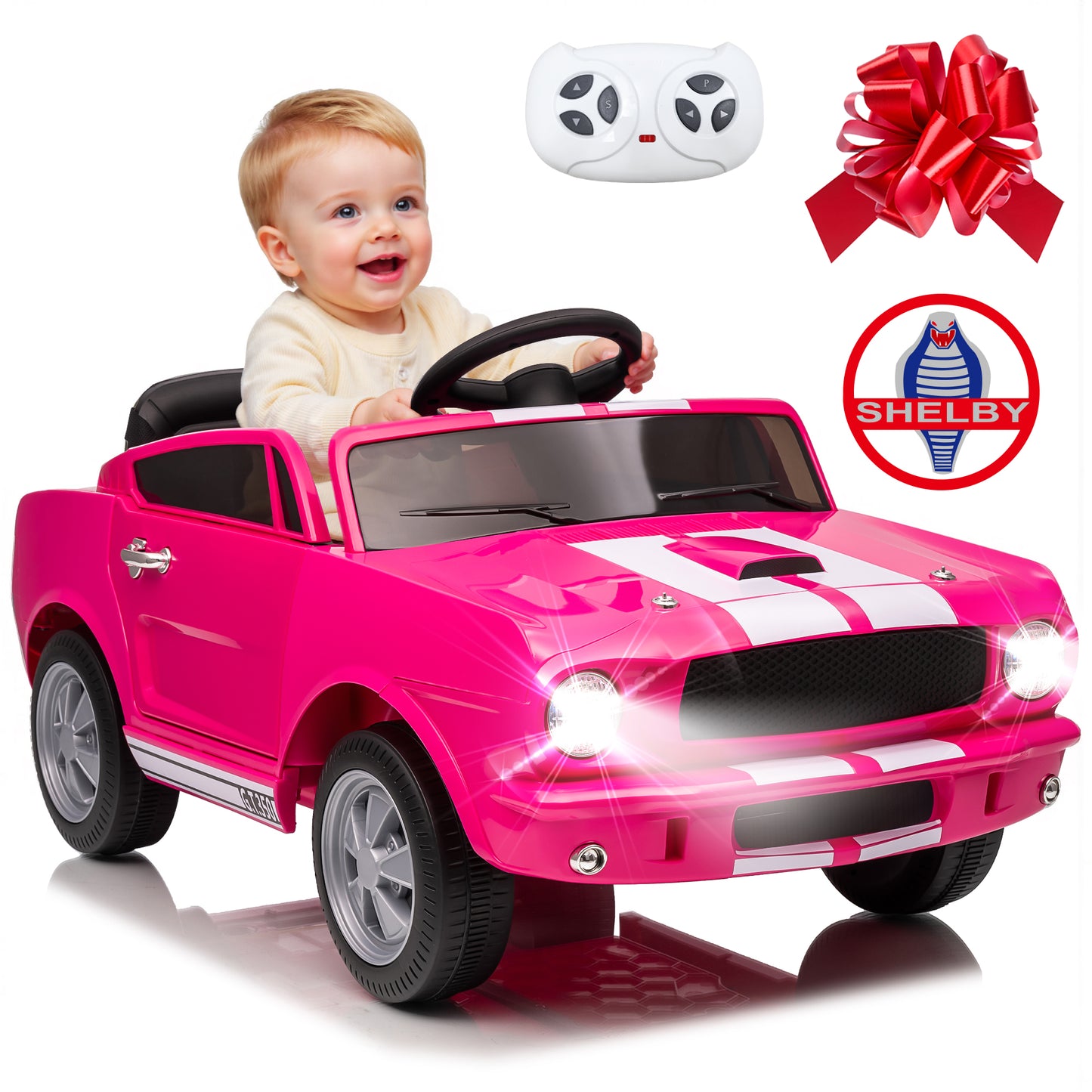 Joyracer 12 Volt Ride on Toys for Toddlers, Shelby GT350 Battery Powered Cars Gift w/ Remote Control, High/Low Speed, USB, Bluetooth/MP3, Horn, LED Light, Black
