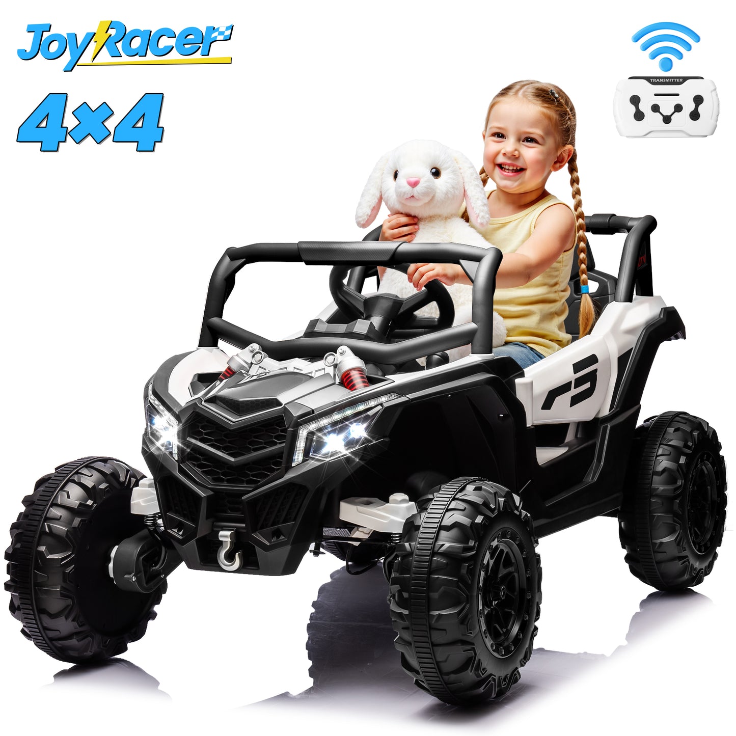 Joyracer 24 Volt Ride on Toys 2 Seater, 4WD Electric Car for Kids, Cool Gift UTV with Remote Control, Bluetooth Music, Spring Suspension, LED Light, Pink