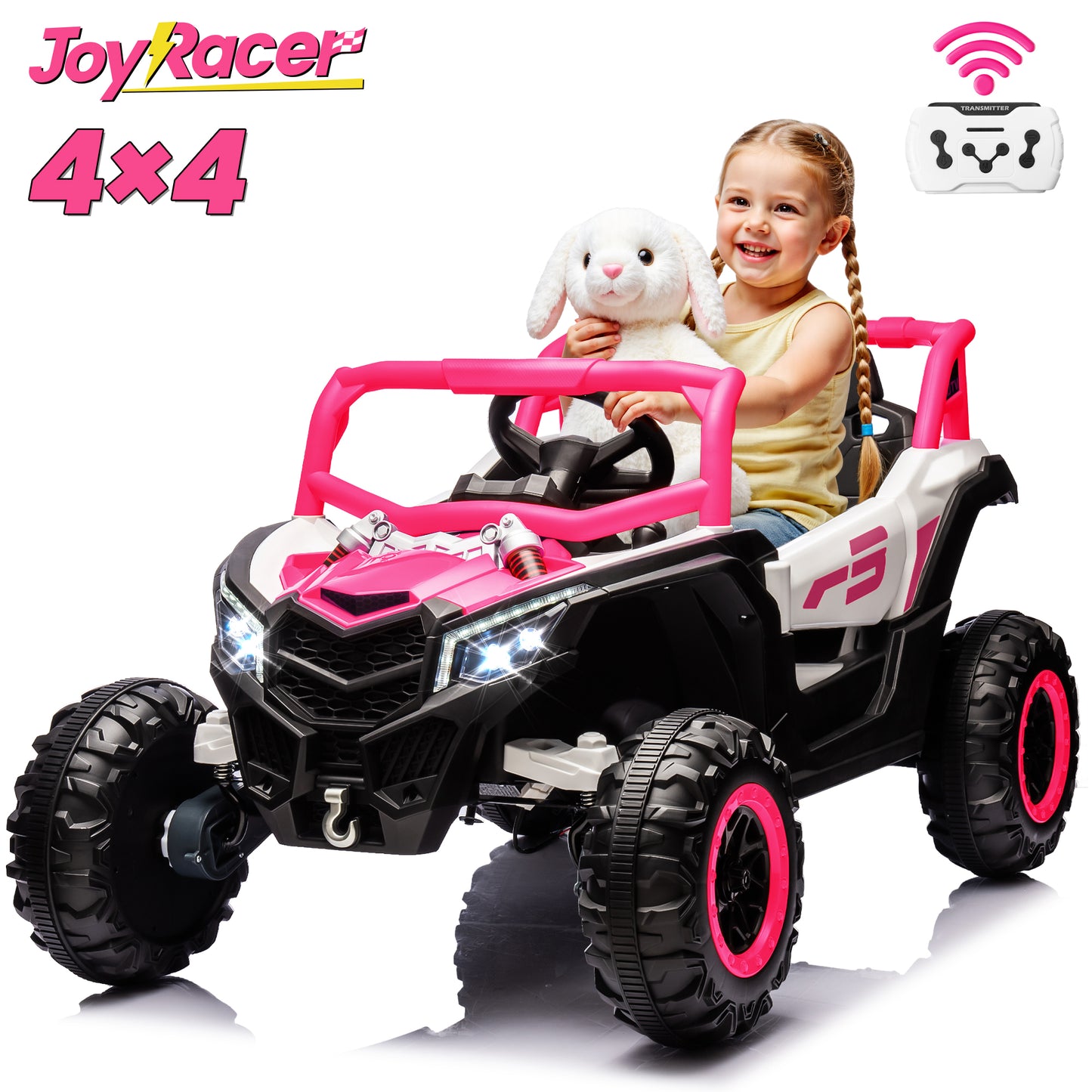 Joyracer 24 Volt Ride on Toys 2 Seater, 4WD Electric Car for Kids, Cool Gift UTV with Remote Control, Bluetooth Music, Spring Suspension, LED Light, Pink
