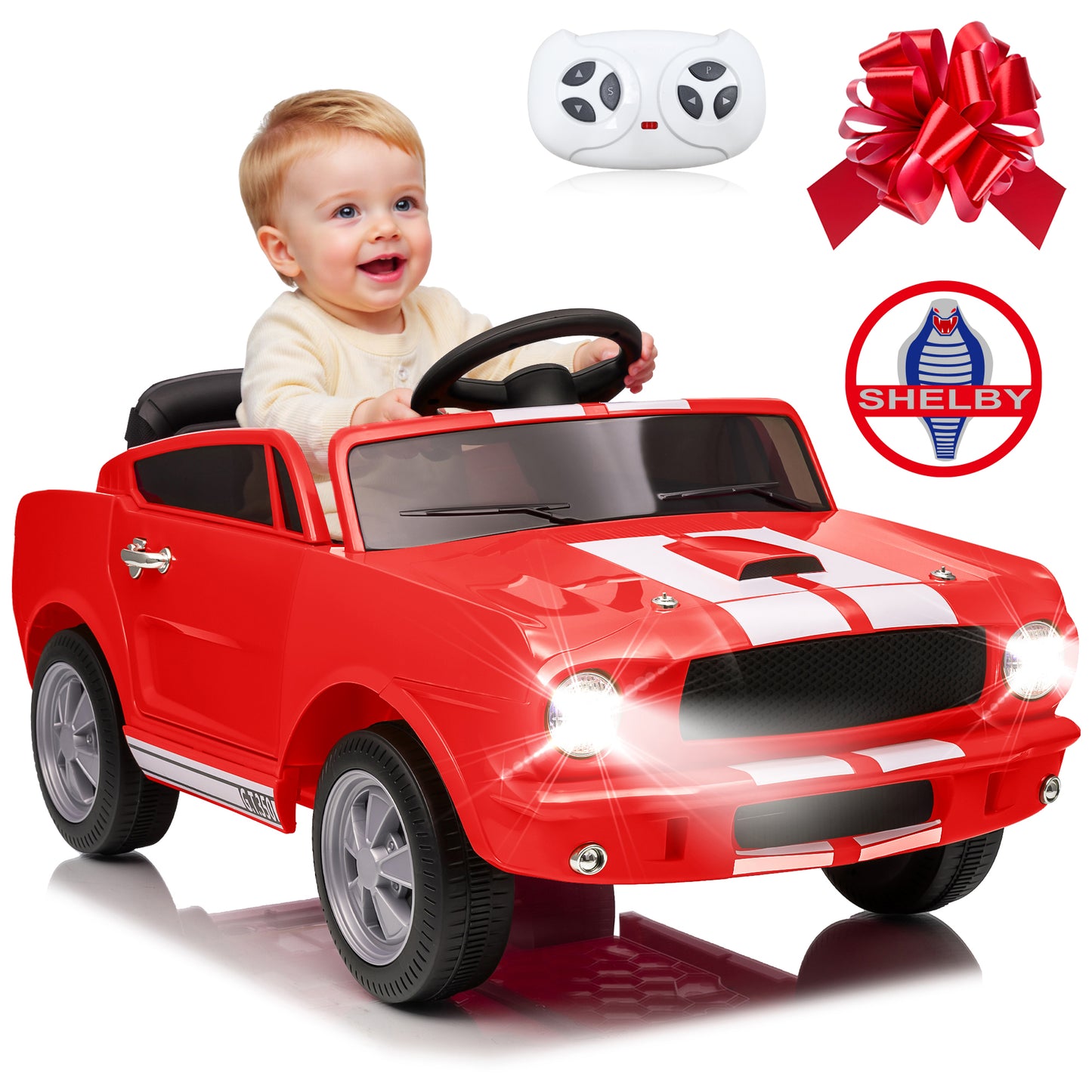 Joyracer 12 Volt Ride on Toys for Toddlers, Shelby GT350 Battery Powered Cars Gift w/ Remote Control, High/Low Speed, USB, Bluetooth/MP3, Horn, LED Light, Black