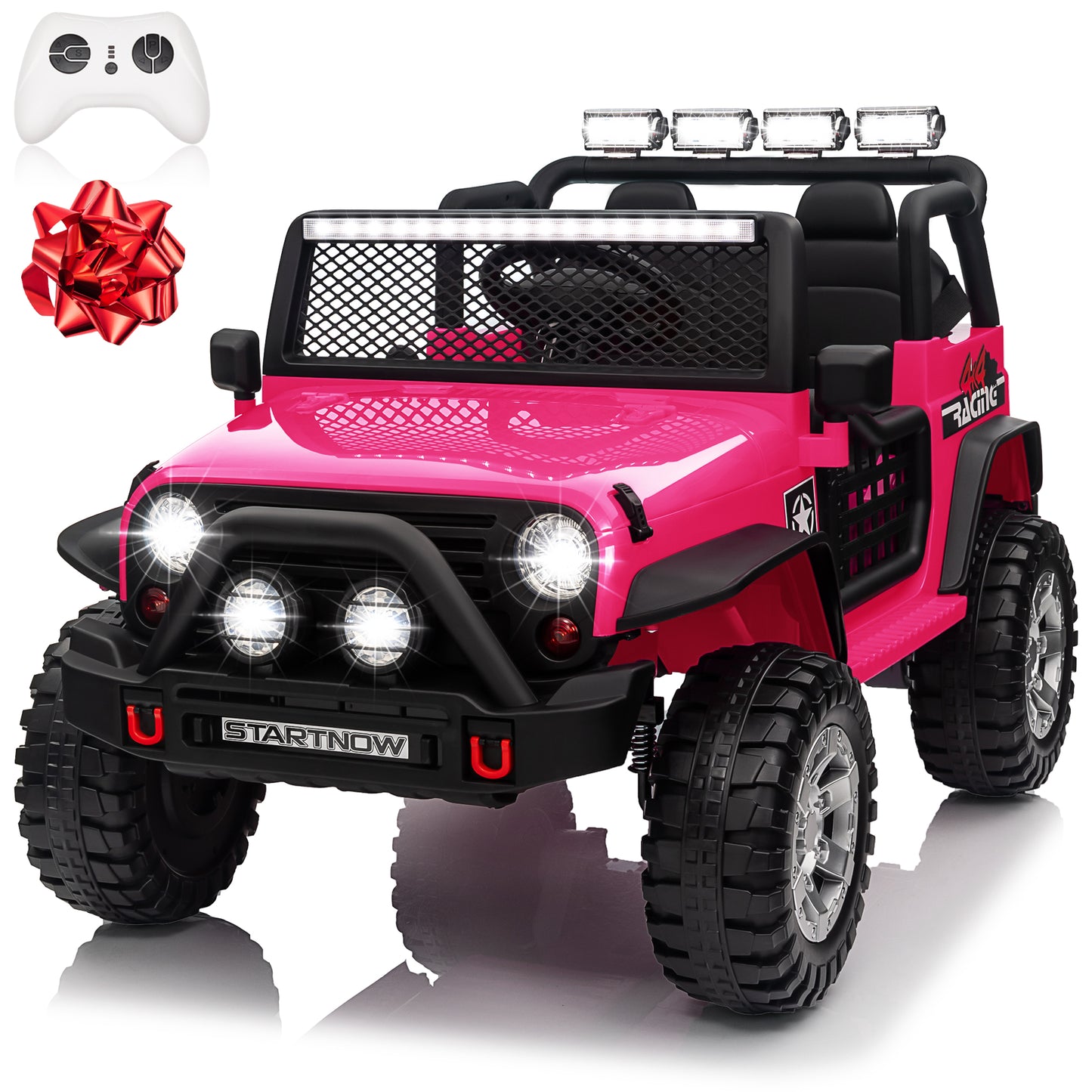 24V 2 Seater Kids Ride On Truck Car with Remote Control, 9Ah Battery Powered Electric Ride on Toys w/ 2*200W Motor, Bluetooth MP3 Music, 4 Wheels Suspension, 3 Speeds, Army Green,black,red,rose pink,pink-618