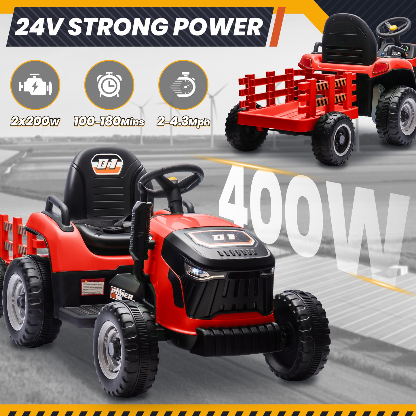Joyracer 24V Kids Ride on Truck Car w/ Parent Remote Control, Powered 4-Wheeler Toy for Toddlers w/3 Speeds, Music, Red