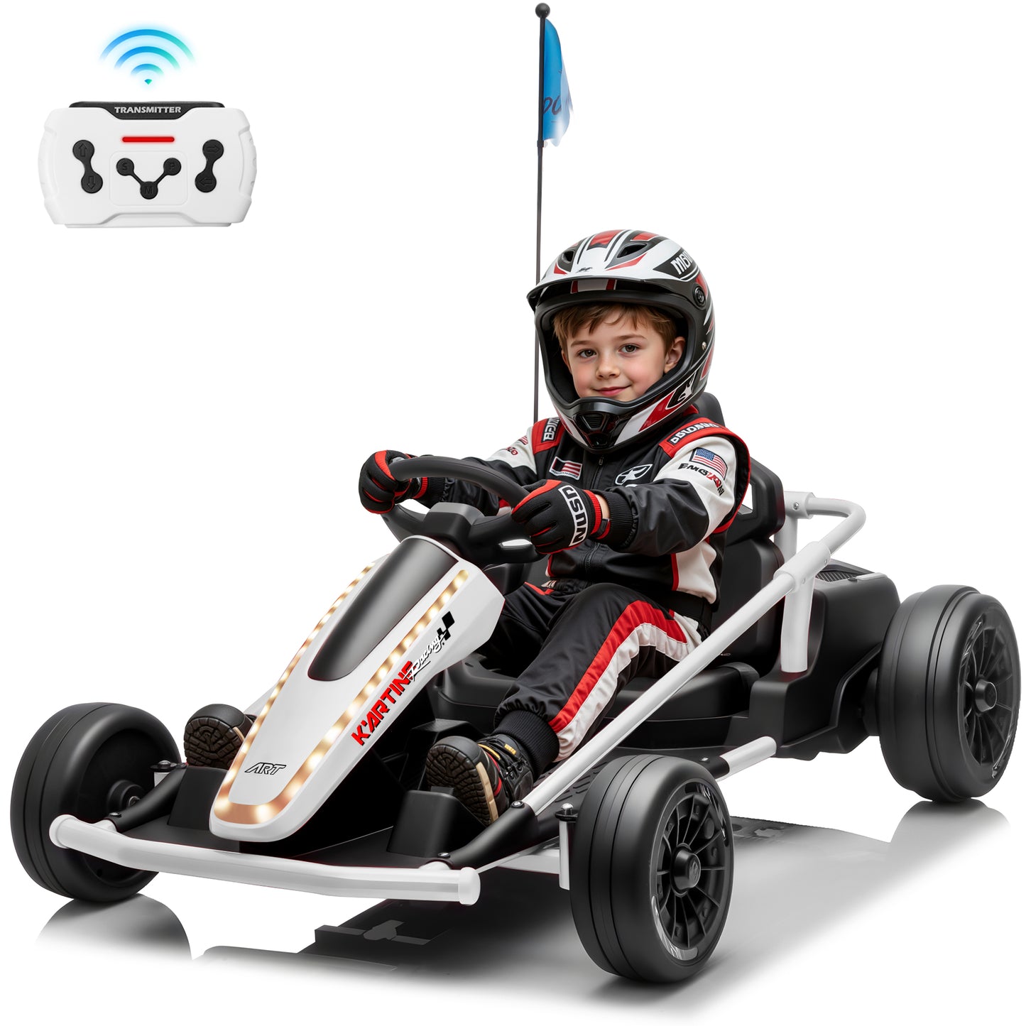 Joyracer 24V Kids Electric Go Kart with Remote Control, 3 Speed Modes 5–10 MPH, 2 * 200W Motors, Metal Frame Ride on Toys Drift Kart for Big Kids, Music & Bluetooth