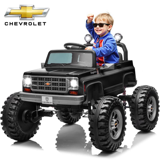 Joyracer 24 Volt Ride on Toys, Chevrolet Cheyenne Electric Car for Big Kids, Power Car Wheels with Remote, Bluetooth Music, USB, LED Lights, Black