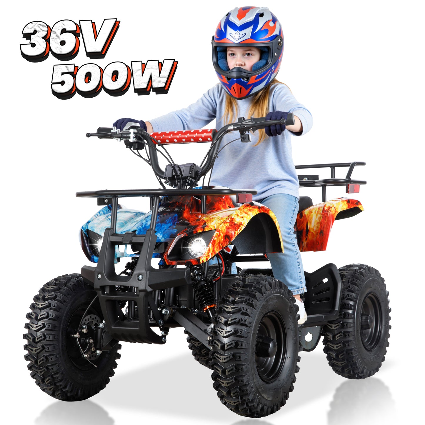 36 Volt Ride on Toys, Electric ATV for Big Kids, 500W Dirt Quad, 4 Wheeler with Kneepads, Suspension, Black