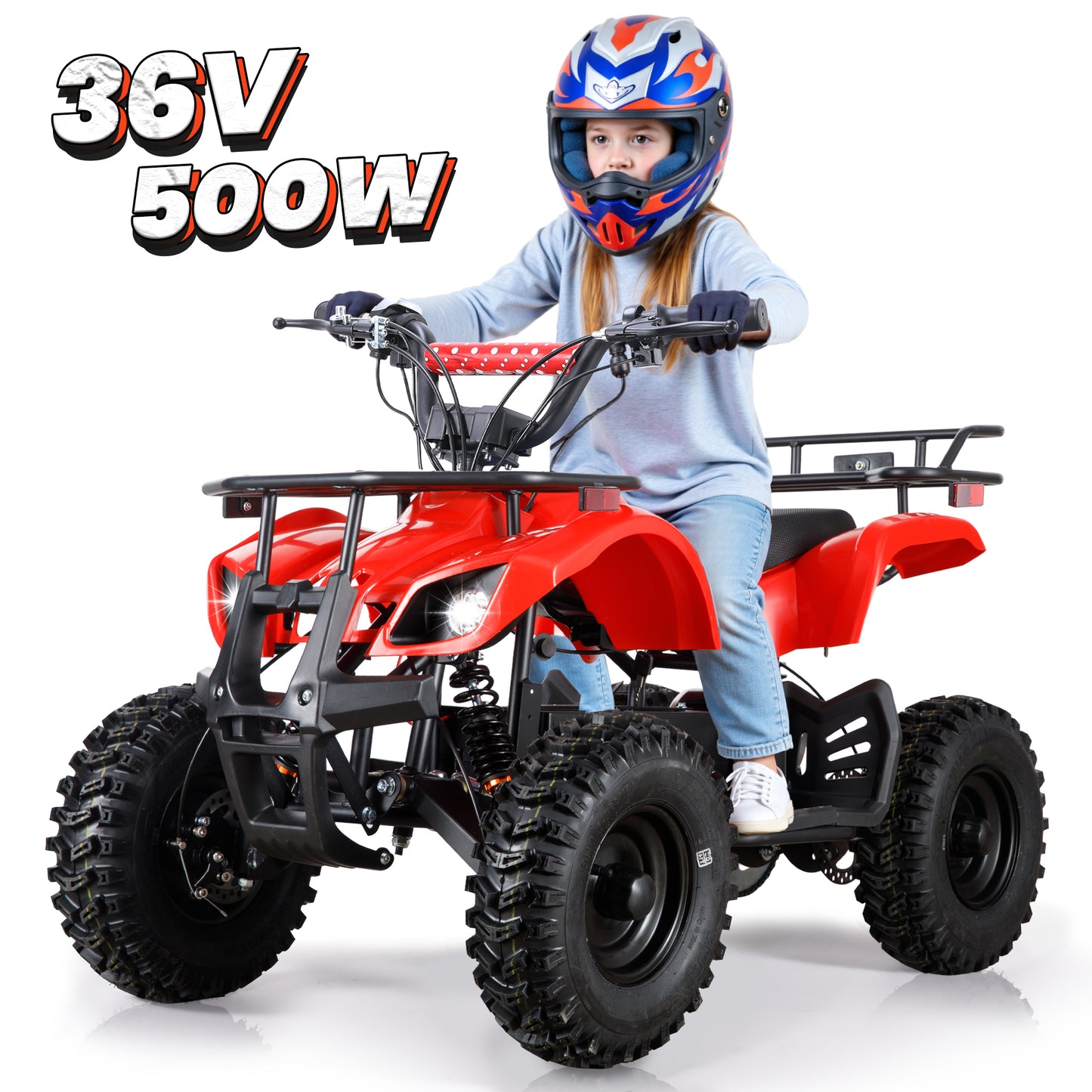 36 Volt Ride on Toys, Electric ATV for Big Kids, 500W Dirt Quad, 4 Wheeler with Kneepads, Suspension, Black