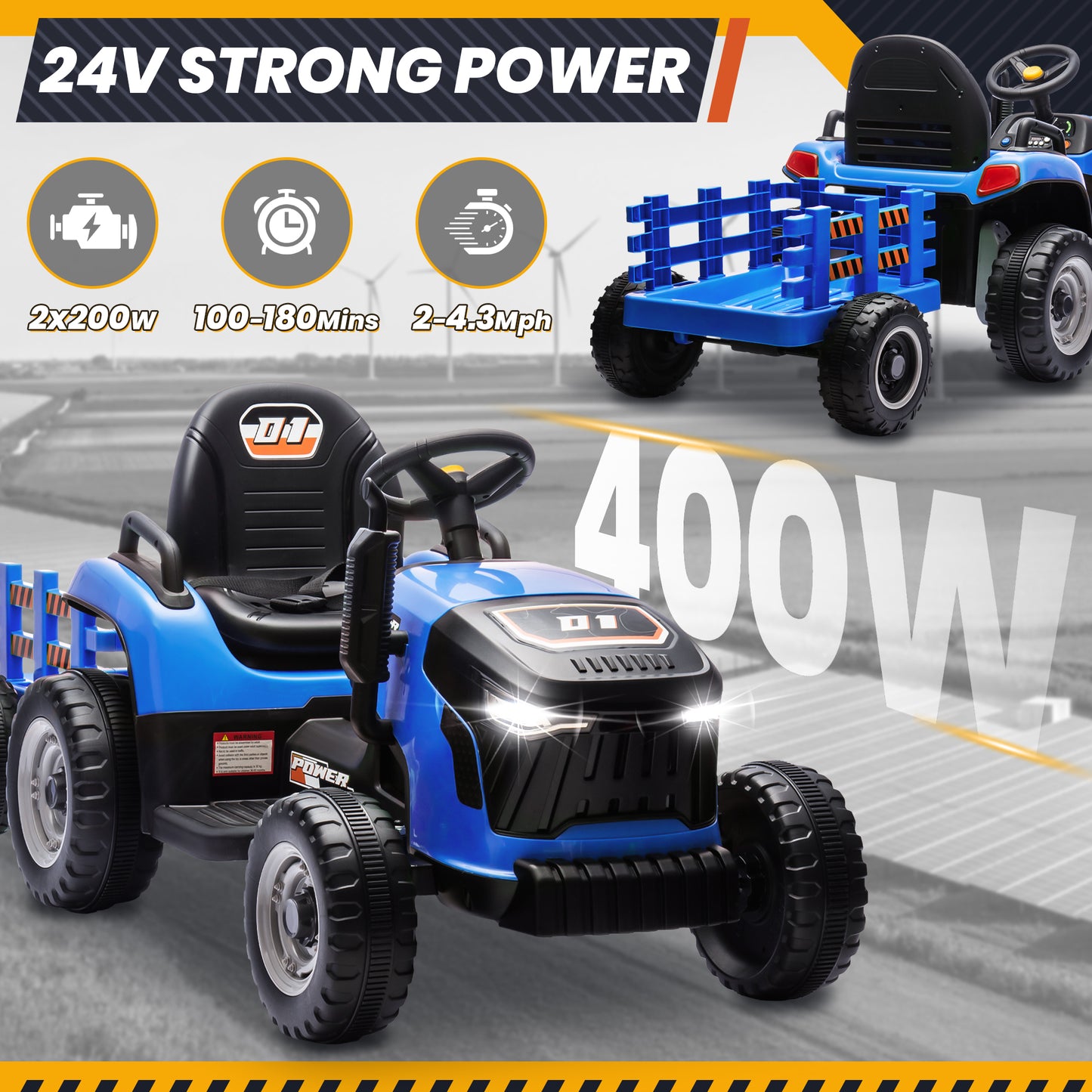 Joyracer 24 Volts Ride on Toys Vehicle w/Remote Control, 2 Seater Powered Ride on Tractor Truck, Electric Car for Kids 2-6 Gifts, 4-Wheelers Tipable Transport Dumper/Bluetooth/Music, Blue-030