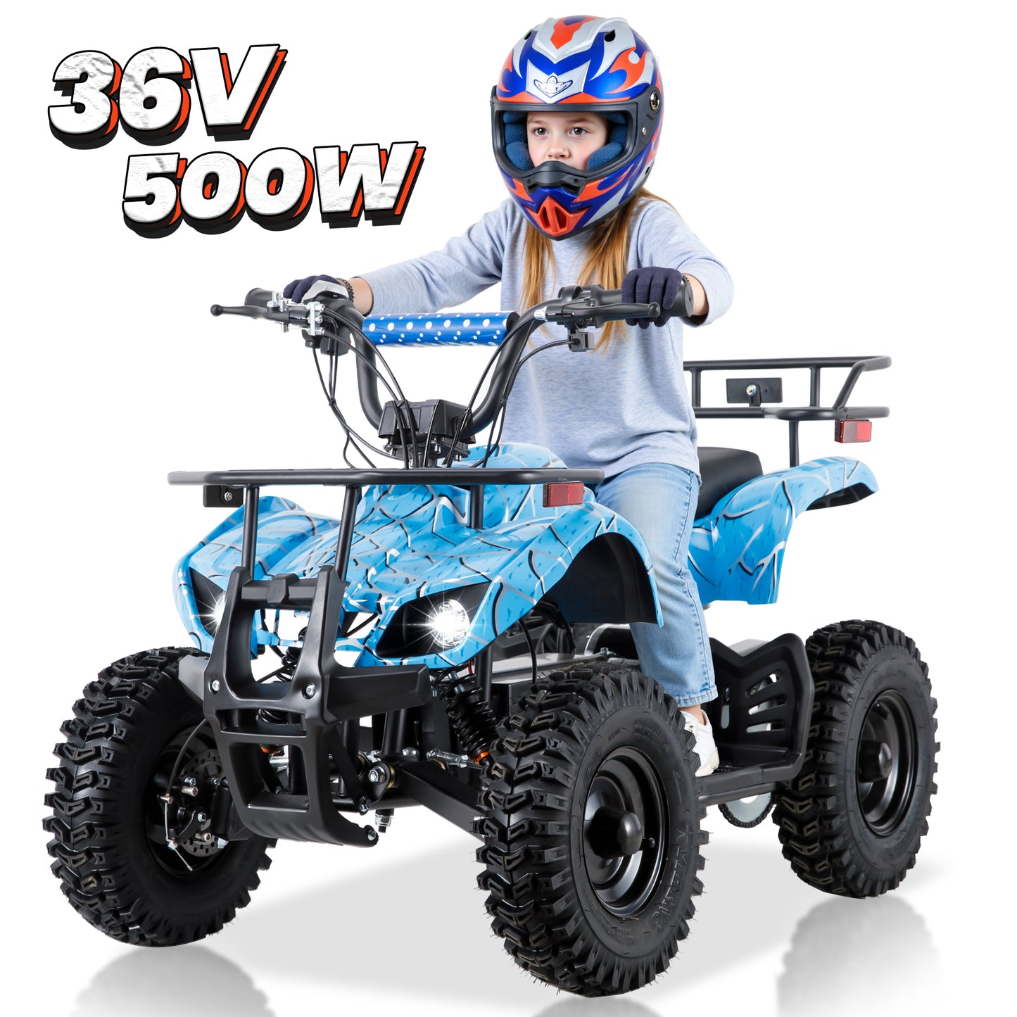 36 Volt Ride on Toys, Electric ATV for Big Kids, 500W Dirt Quad, 4 Wheeler with Kneepads, Suspension, Black
