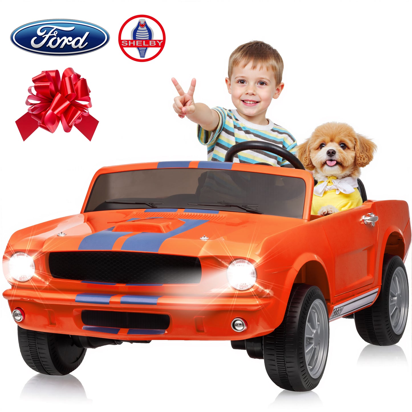 Joyracer Ford Shelby GT350 Ride ons, 4WD 24 Volt Ride on Toys for Kids, 2 Seats Electric Car with Remote Control, Ride on Cars, Toy Gift with LED Lights, Music, Horn, Bluetooth, USB