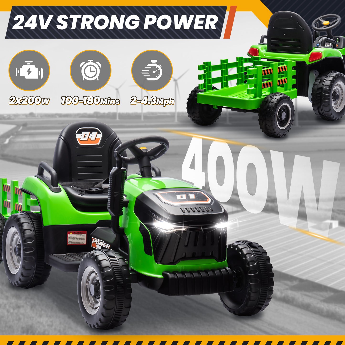 Joyracer 24 Volts Ride on Toys Vehicle w/Remote Control, 2 Seater Powered Ride on Tractor Truck, Electric Car for Kids 2-6 Gifts, 4-Wheelers Tipable Transport Dumper/Bluetooth/Music, Green-030