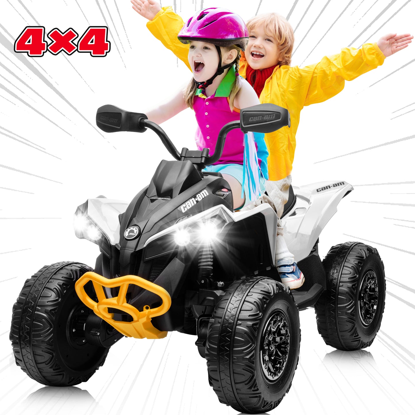 Joyracer 24V Ride on Toys, 4 Wheeler ATV for Kids with 2 Seater, 4x200W Motors, 4WD/2WD Switchable, Khaki