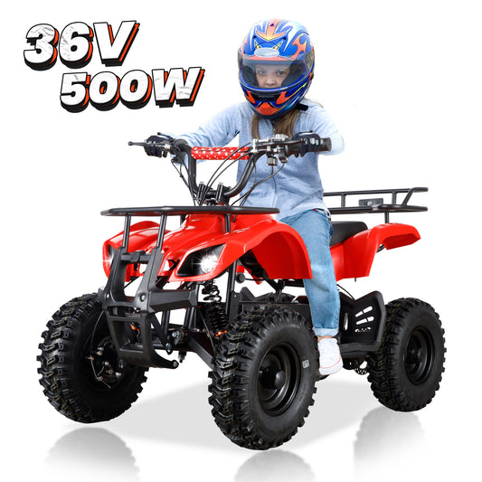 Joyracer 500W Dirt Quad - 36V Powered Ride-on ATV, Electric 4-Wheeler for Kids Teenager, Red