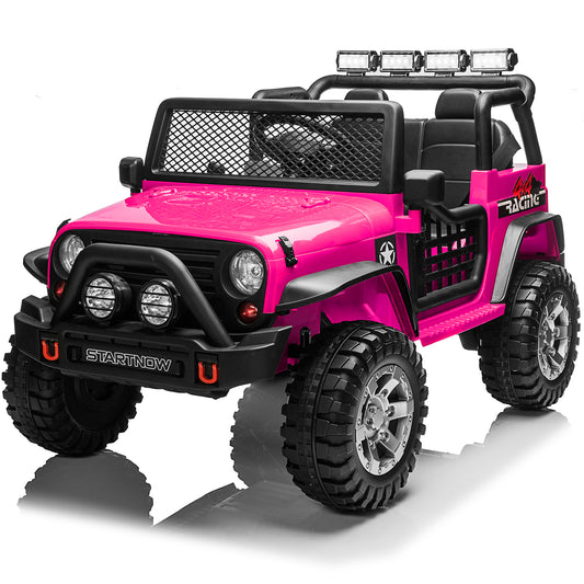 12V Kids Ride On Truck 4x4 Car with 2 Seater & Remote Control, 10Ah Battery Powered Electric Ride on Toys w/ 4*75W Motor, Bluetooth MP3 Music, 4 Wheels Suspension, 3 Speeds Pink