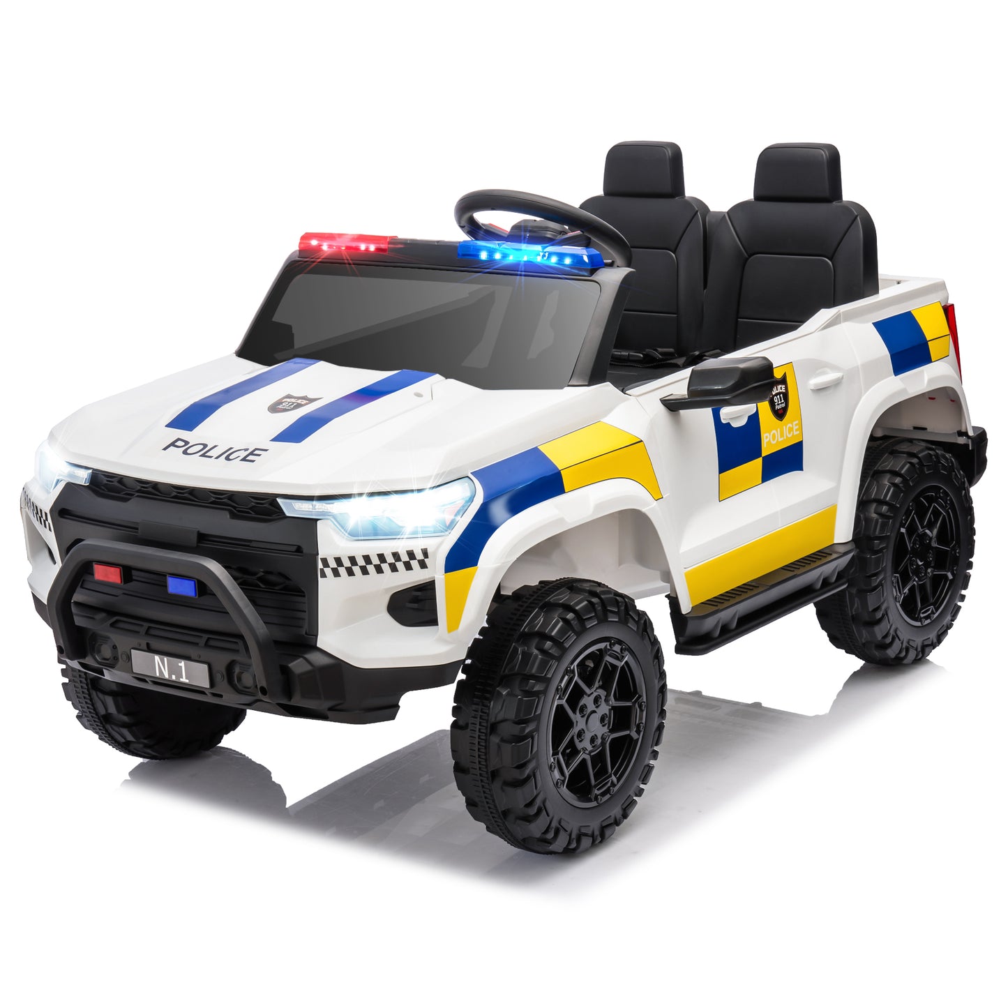 Kids 24V Ride on Police Car, 2-Seater Powerful Four-Wheeler Role-Play Toys with Remote Control, Music, Green604