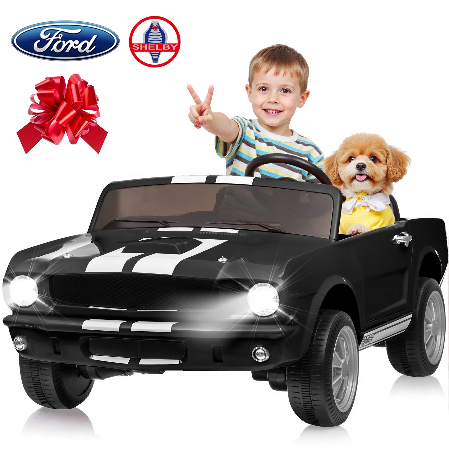 Joyracer Ford Shelby GT350 Ride ons, 4WD 24 Volt Ride on Toys for Kids, 2 Seats Electric Car with Remote Control, Ride on Cars, Toy Gift with LED Lights, Music, Horn, Bluetooth, USB