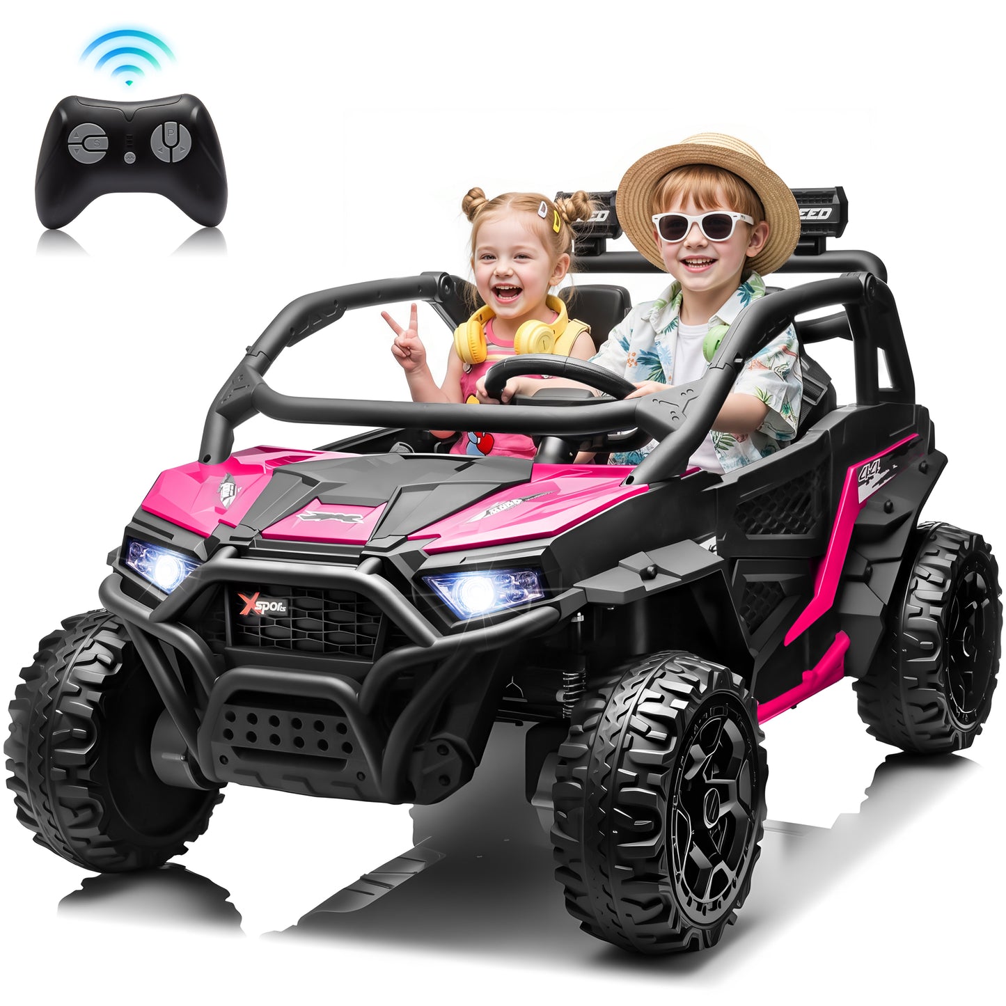 Joyracer 800W 24V Ride on Toys UTV for Kids, 2-Seater, 4WD Power Car Wheels with Remote Control, Bluetooth Music, Rear Storage Box, Four-Wheel Suspension, LED Lights