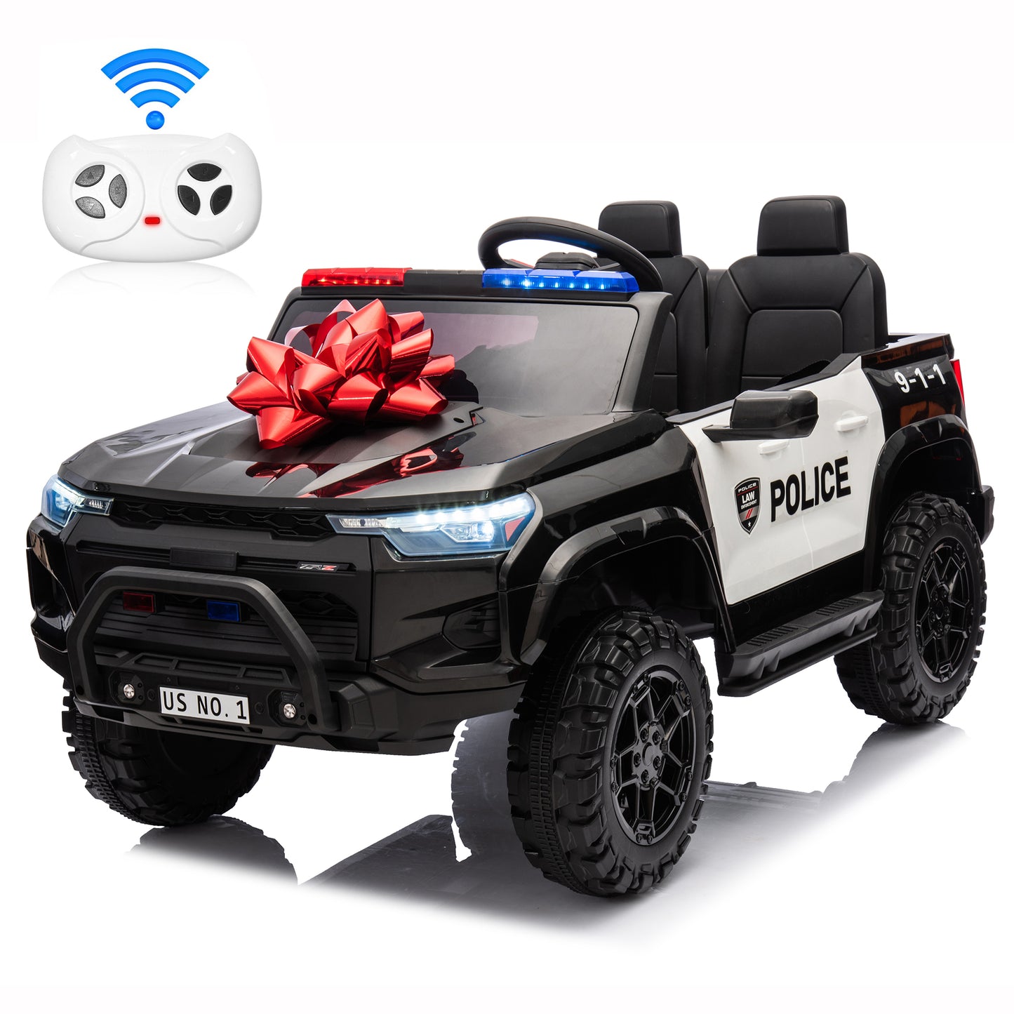 Joyracer 24V Electric Police Car w/ Walkie Talkie, 2 Seater Battery Powered Ride-on Toys w/ Remote, Cop Cars Ride on Truck Car, Siren Sound/Warning Lights, Music, Seat Belts, Kids Toys Gift, Black