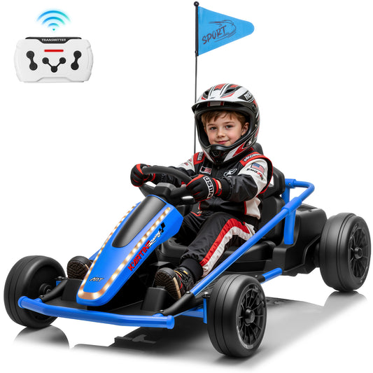 Joyracer 24V Kids Electric Go Kart with Remote Control, 3 Speed Modes 5–10 MPH, 2 * 200W Motors, Metal Frame Ride on Toys Drift Kart for Big Kids, Music & Bluetooth