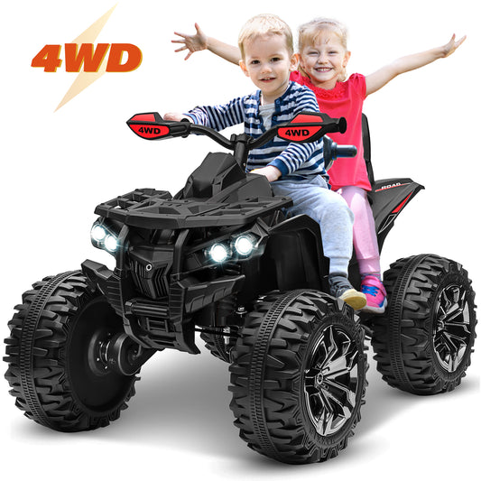 Joyracer 4x4 24V Kids Ride on ATV with 2 Seater, off-Road 4-Wheeler Quad Electric Car w/ 4x200W Motor, Ride on Toys w/ High/Low Speed, Bluetooth/MP3, Horn, Music, LED Light for Big Kids Gift, Black no RC-3288zhu