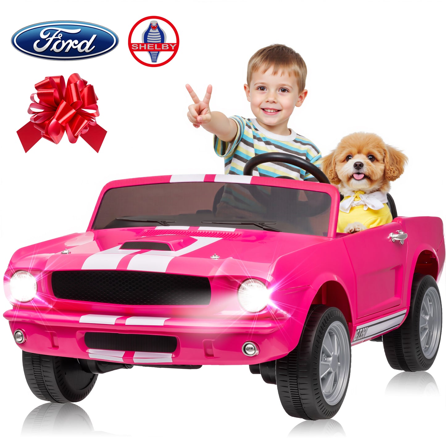 Joyracer Shelby GT350 Ride ons, 4WD 24 Volt Ride on Toys for Kids, 2 Seats Electric Car with Remote Control, Ride on Cars, Toy Gift with LED Lights, Music, Horn, Bluetooth, USB