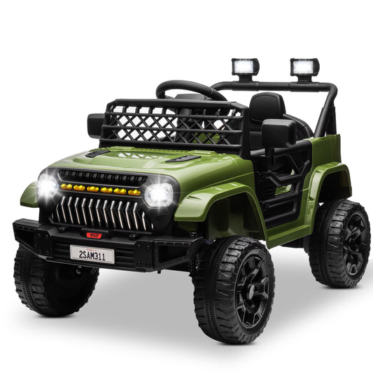 12V Kids Ride on Truck Car with Remote Control, Toddler Toys Car, Electric Powered Ride on Toys w/ 3-Speed, Suspension, Music, Bluetooth, MP3, LED Lights, Green