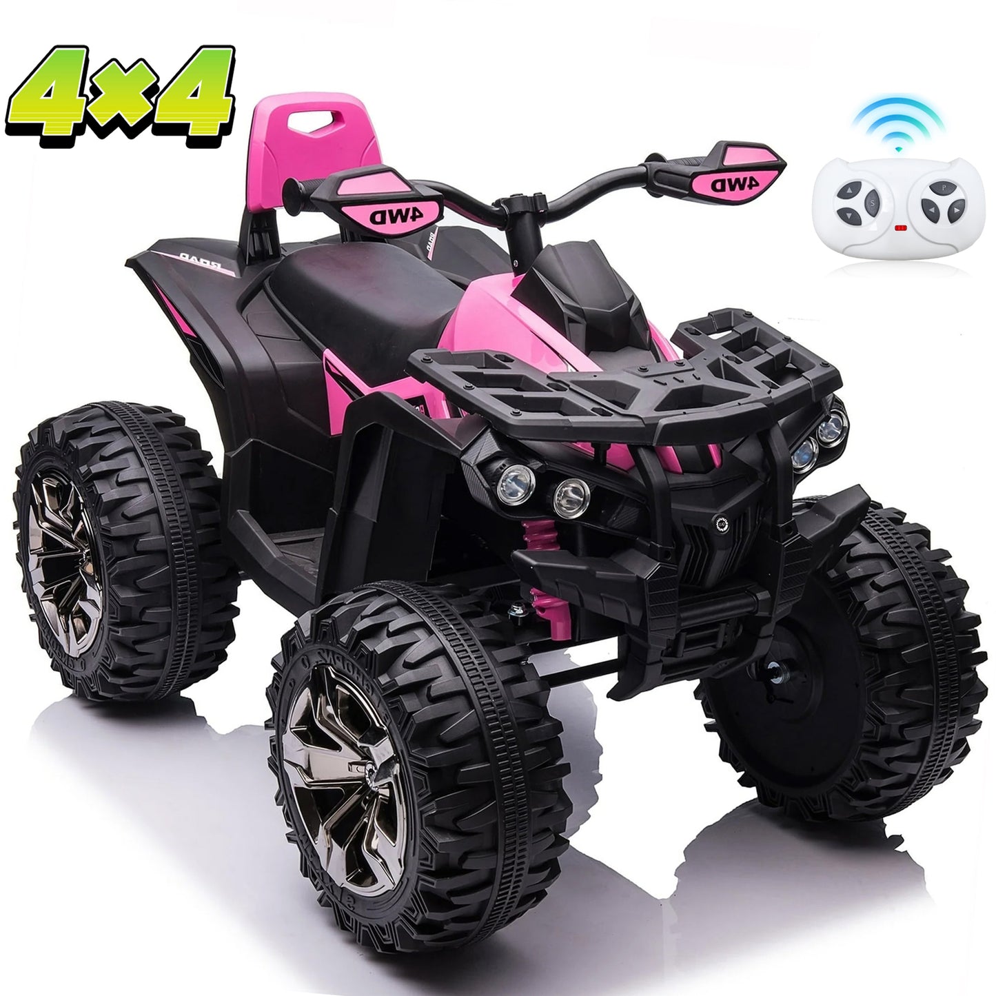 24 Volt ATV for Kids, Joyracer 4 Wheeler for Kids, 4WD Power Car Wheels with 800W Motor, Bluetooth/MP3, Horn, Music, LED for Big Kids Gift, Pink