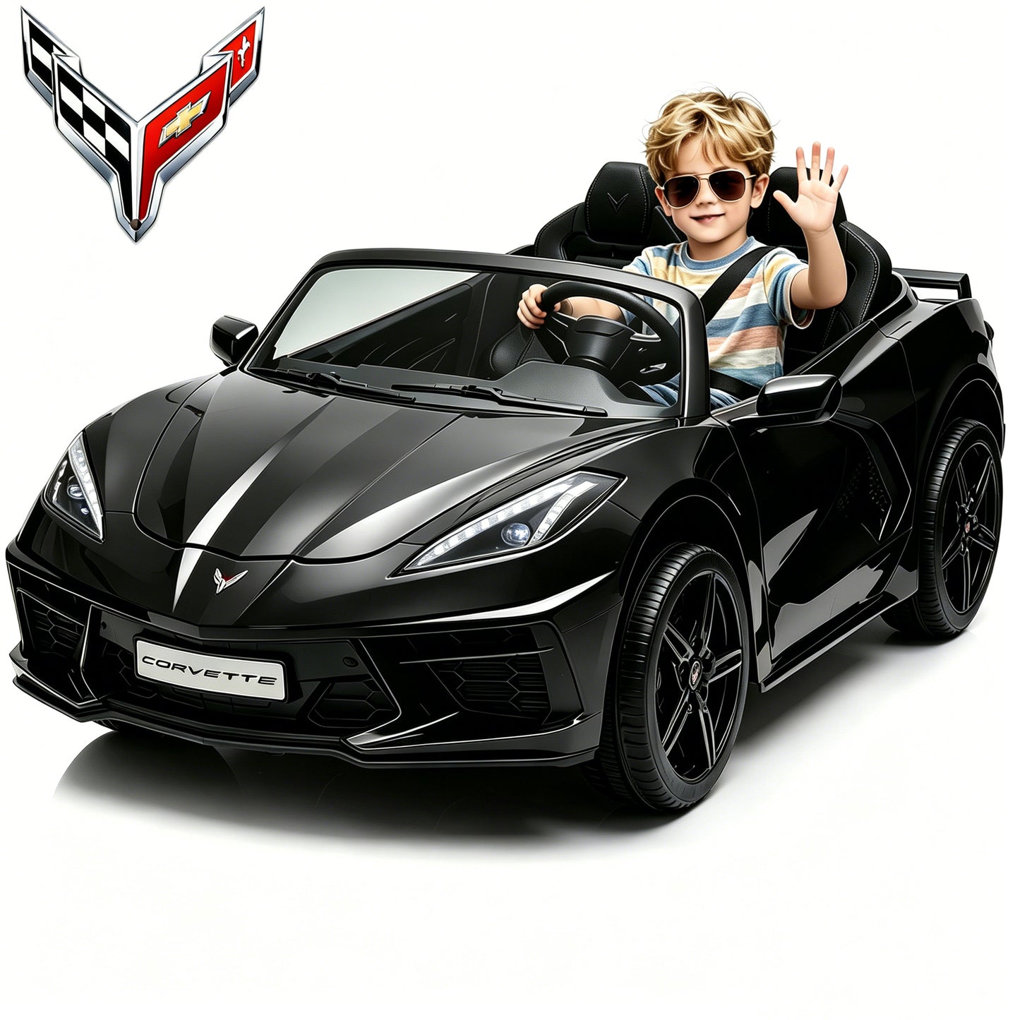 Joyracer Licensed Corvette 24 Volt Ride on Toys, 4WD/2WD Switchable Ride on Car, XL Electric Car for Kids with Remote, Bluetooth, LED Lights, Seat Belt & Lockable Doors, 3-8