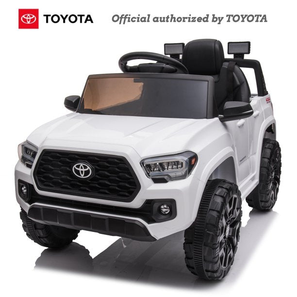 Licensed Toyota Tacoma 12 V Powered Kids Ride-On Car Electric Kids Toys with Parent Remote Control,Foot Pedal, Music, Aux, LED Headlights White