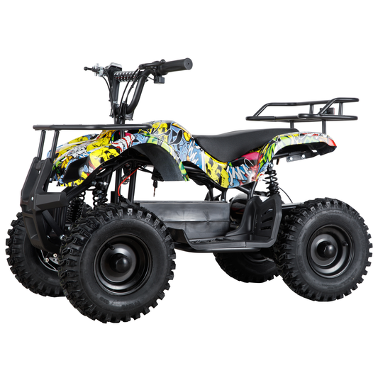 Joyracer 500W Dirt Quad - 36V Powered Ride-on, Electric 4-Wheeler for Kids Teenager, Mini ATV w/ Brush-less Motor, Hydraulic-spring Absorbers, Disc Brakes, 3 Speeds, Up to 16 mph, Yellow