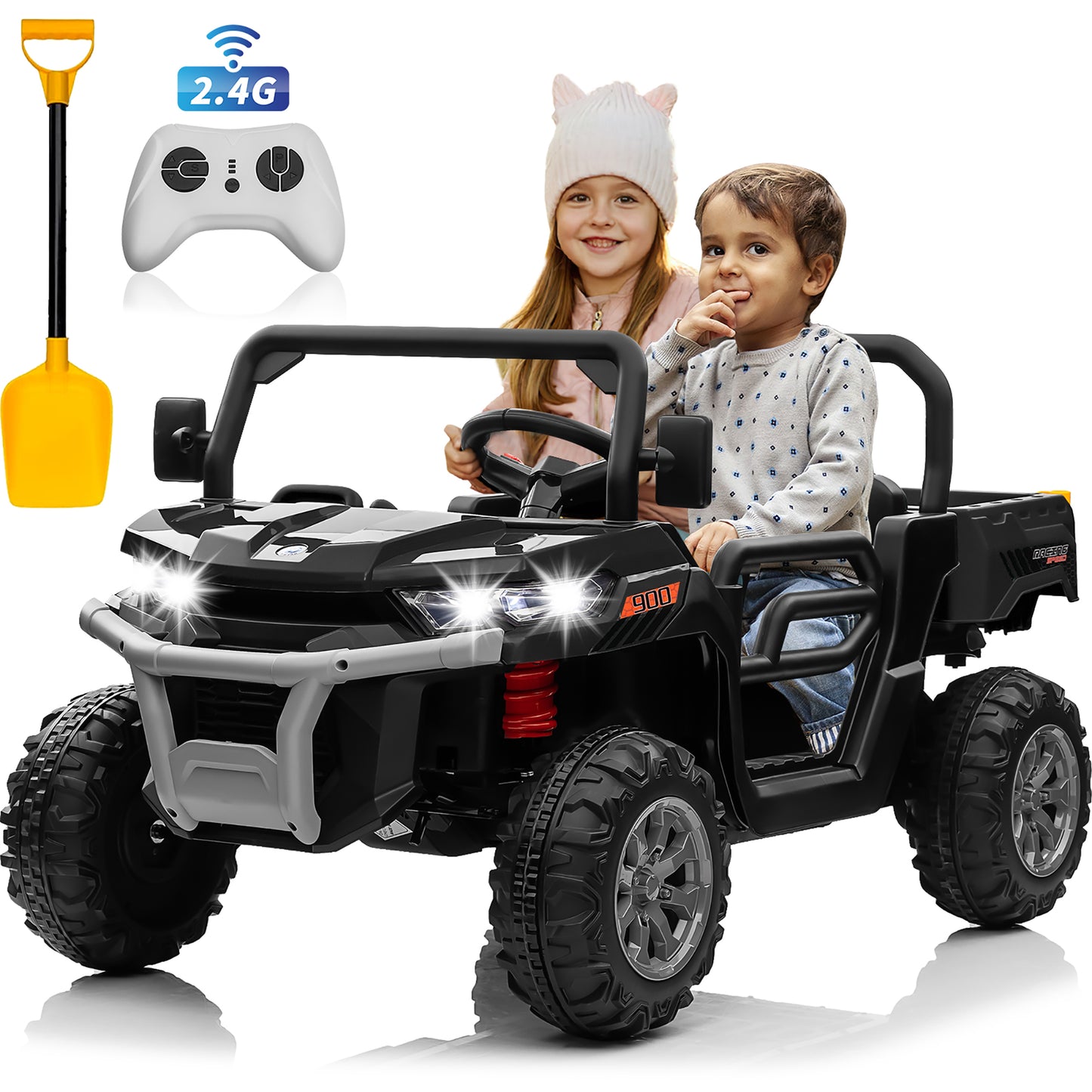 24V Ride on Toys with Remote Control, 2 Seater Powered Ride on Tractor w/ Trailer, Outdoor 4-Wheeler UTV Toys for Kids -Green, Black, Pink, Red-623