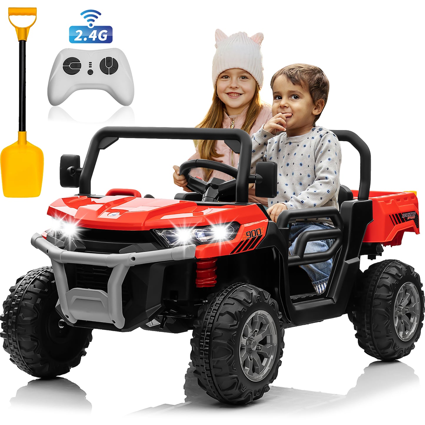 24V Ride on Toys with Remote Control, 2 Seater Powered Ride on Tractor w/ Trailer, Outdoor 4-Wheeler UTV Toys for Kids -Green, Black, Pink, Red-623