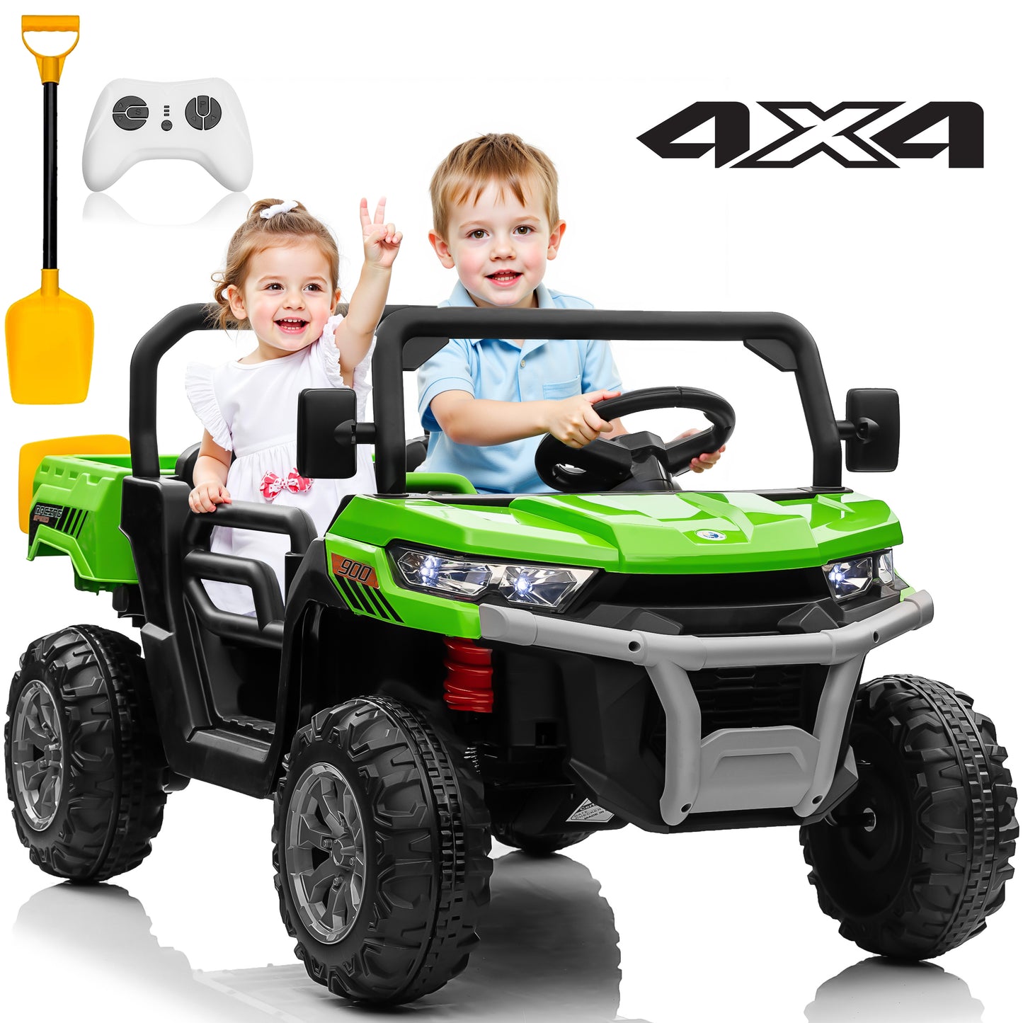 Joyracer 24 Volt Ride on Toys, 4WD Ride on Dump Truck for Kids, 2 Seater Ride on Car with Remote, Electric Power Car Wheels Toys with Trailer & Shovel, MP3/Bluetooth Music,-0901