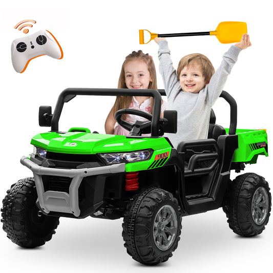 Joyracer 24 Volt Ride on Toys with Remote Control, 4WD 2-Seater Battery Powered Tractor Wheeler Electric Car for Toddlers, Motorized Vehicle w/ Tippable Trailer, Music - 0819