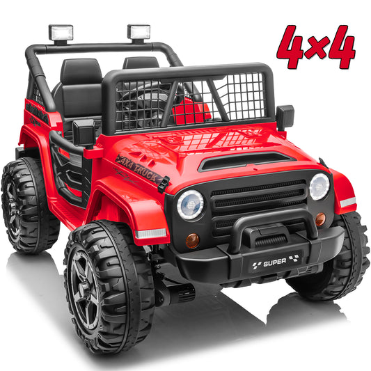 Joyracer 800W 24 Volt Ride on Toys, 4WD/2WD Switchable, Kids Ride on Car Truck w/ 2 Seater Remote Control, Power Car Wheels, 3 Speeds, Spring Suspension, Bluetooth Music for Girls Boys, Red