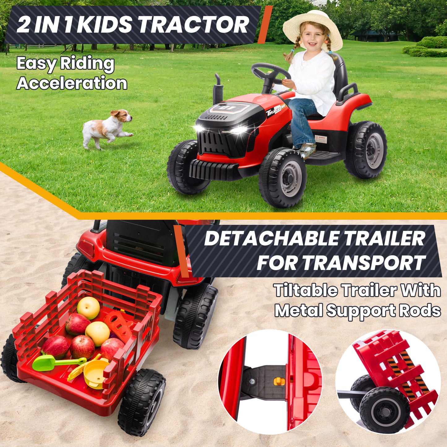 Joyracer 24V Kids Ride on Truck Car w/ Parent Remote Control, Powered 4-Wheeler Toy for Toddlers w/3 Speeds, Music, Red
