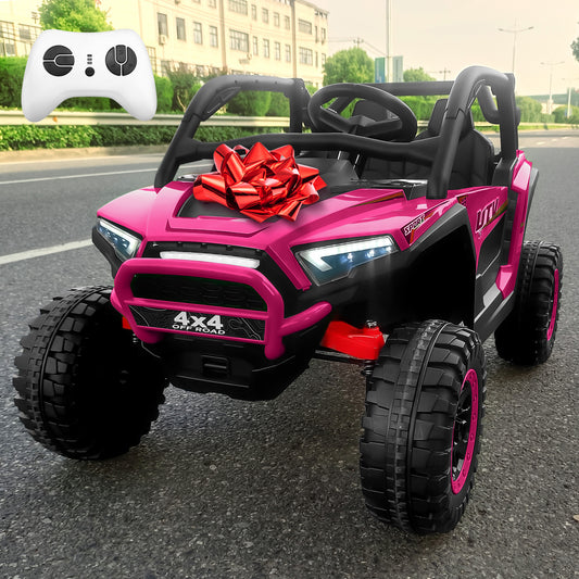 JOYRACER 4WD 24V 2 Seater Ride on Toys UTV for Kids w/Parent Remote Control, 7AH Kids Battery Powered Vehicles, Bluetooth Spring Suspension, Storage for Gift, Black,Pink, Green,Red-639