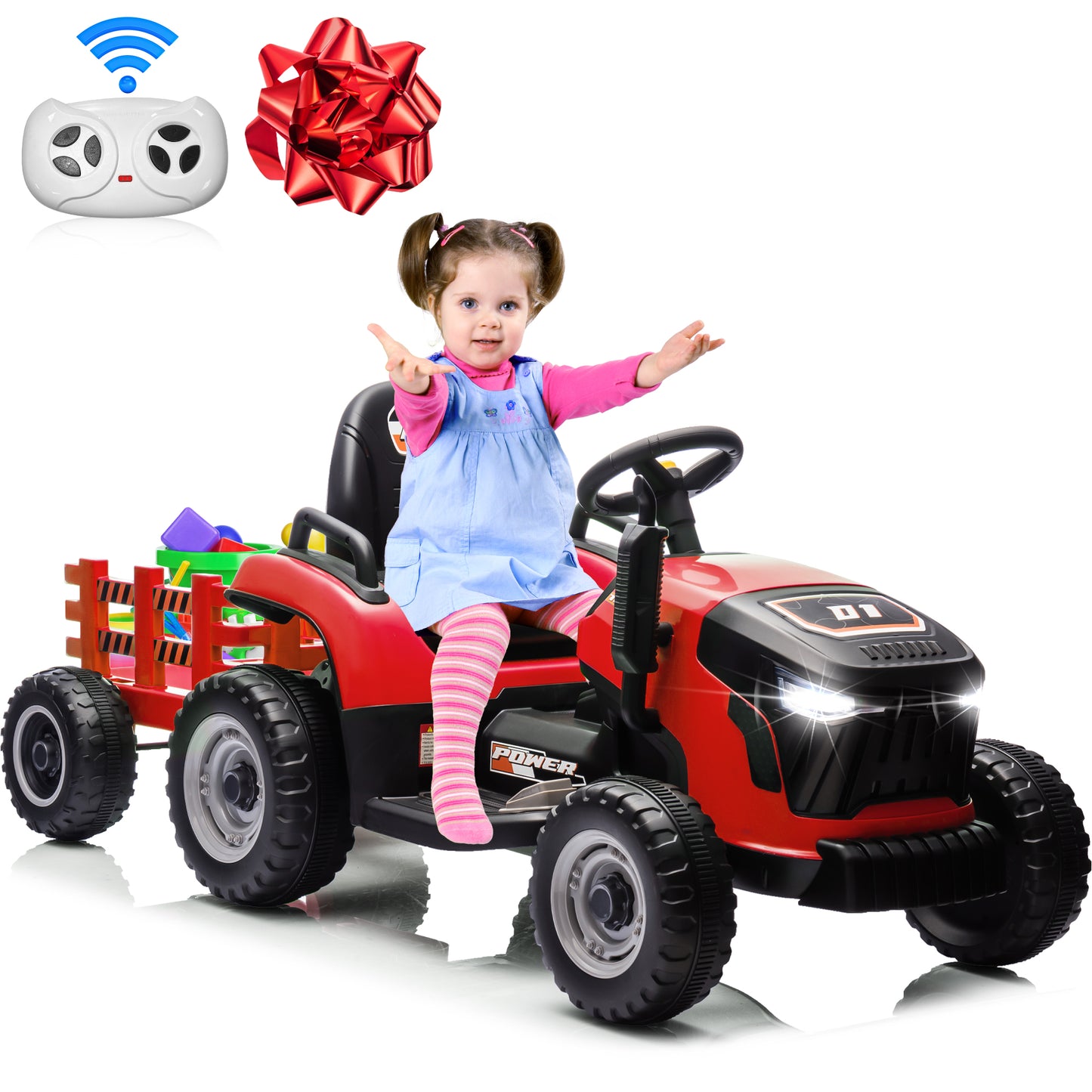 Joyracer 24V Kids Ride on Truck Car w/ Parent Remote Control, Powered 4-Wheeler Toy for Toddlers w/3 Speeds, Music, Red