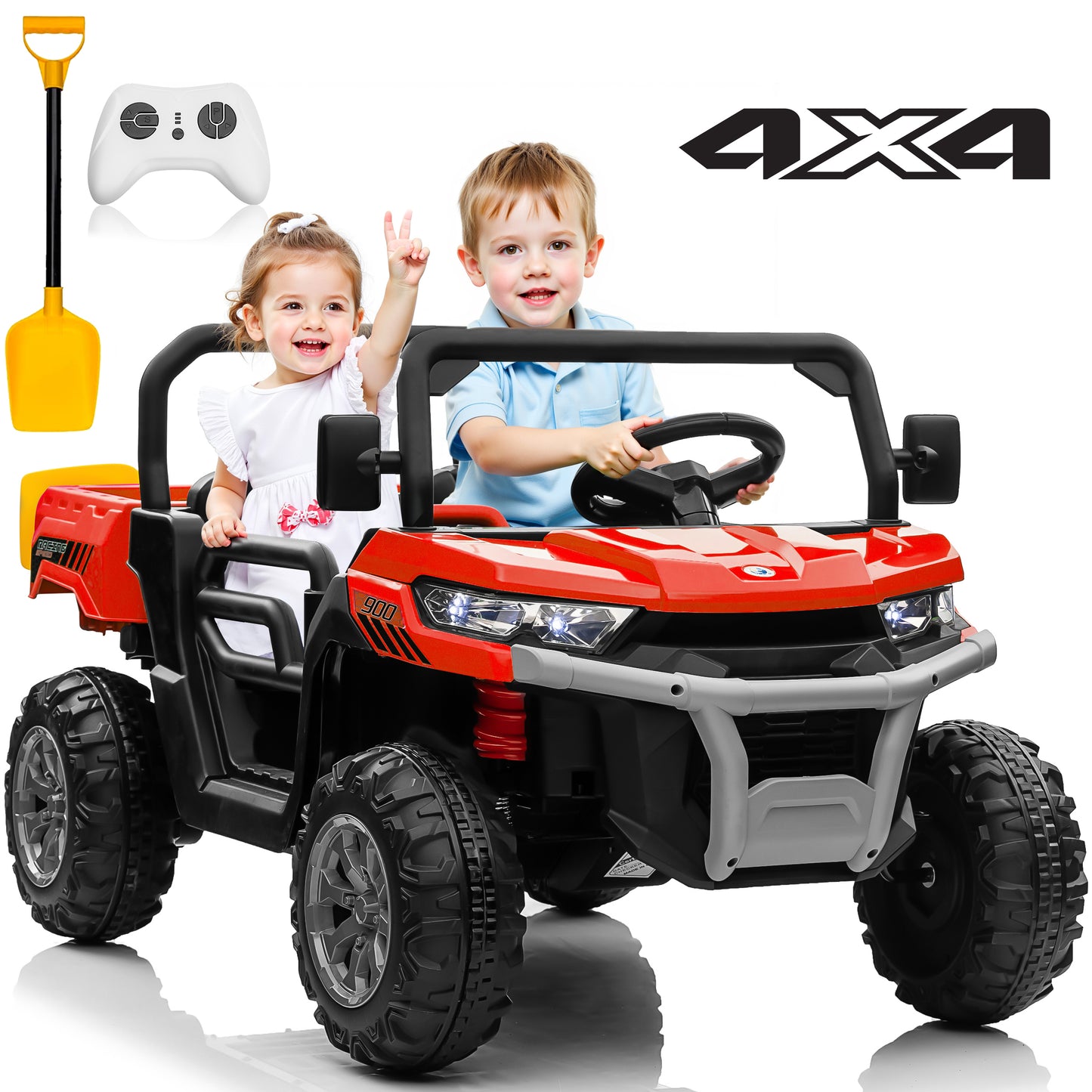 Joyracer 24 Volt Ride on Toys, 4WD Ride on Dump Truck for Kids, 2 Seater Ride on Car with Remote, Electric Power Car Wheels Toys with Trailer & Shovel, MP3/Bluetooth Music,-0901